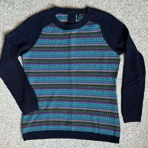 Talbots fair isle raglan sleeve sweater navy multi small